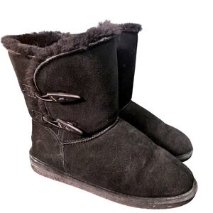 Bearpaw Boots Womens 10 Black‎ Abigail Suede Sheepskin Toggle Mid Calf 682W Fur